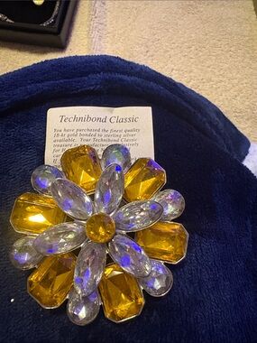 Technibond Yellow and Clear Flower Burst Brooch